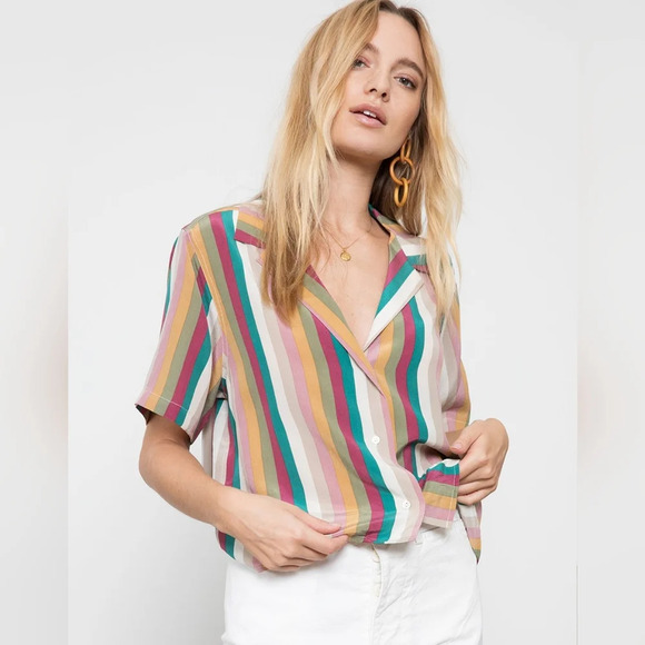 Rails Tops - Rails 100% Silk Maui Farrah Stripe- Size XS